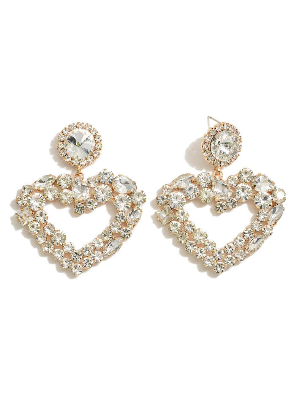 Crystal Open Heart Drop Earrings Gold Rhinestone Statement Earrings